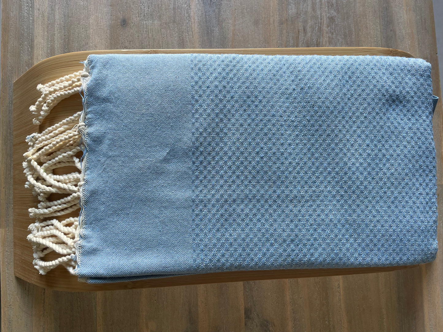 Fouta en coton tissage nid d'abeille unie couleur bleu 601